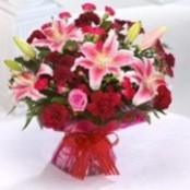 PINK LILY AND ROSE HANDTIED BOUQUET